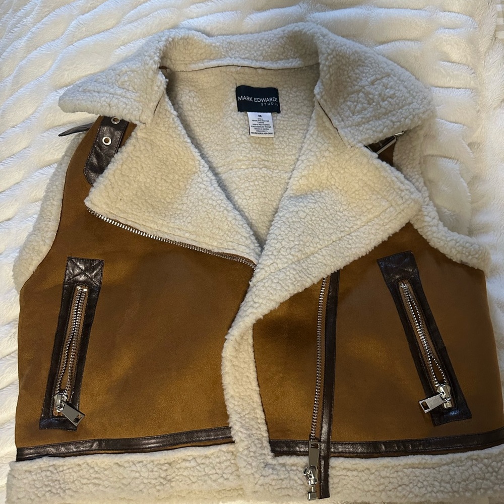 Brown and Cream Shearling Vest
